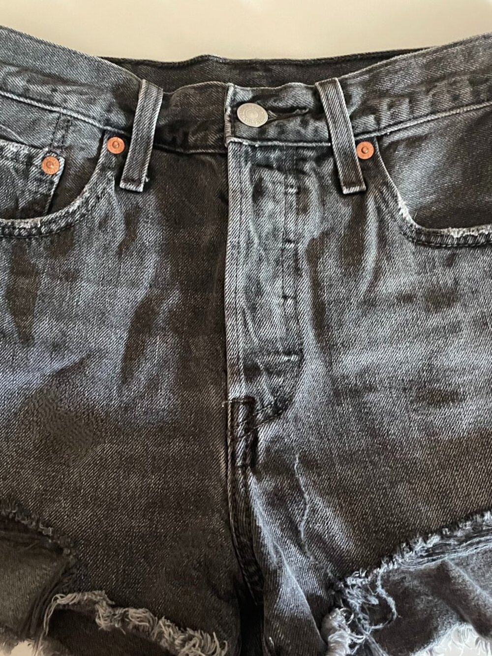 Levi's 501 Distressed Dark Gray Denim Shorts 2" Inseam - Women's Small